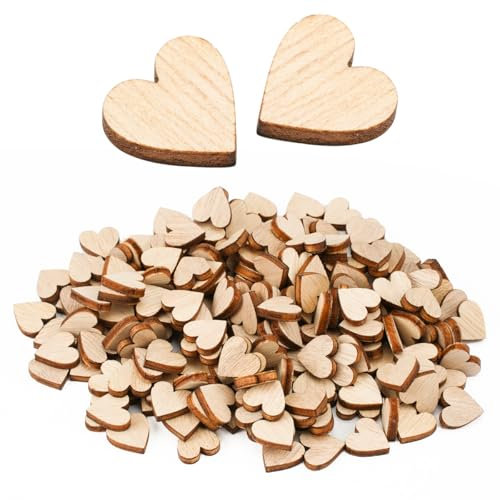200 Stück Holzherzen Deko 12mm Holz Herzen Natürlich Unbemalt Holzherzen Hochzeit Geschliffen Tragbar Wooden Heart für DIY Crafts Tabletop Dekoration Hochzeit Valentinstag Geburtstag Karte Machen