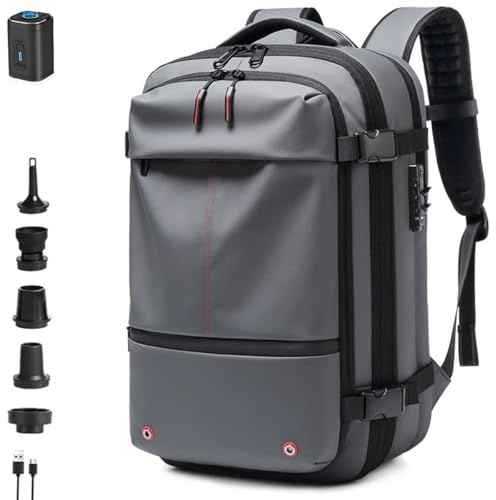 FAFAKO Airbag Rucksack, Travel Vacpack Rucksack, 60l Expandable Backpack with Vacuum Compression, Water Resistant Bags(Gray,Air Pump)