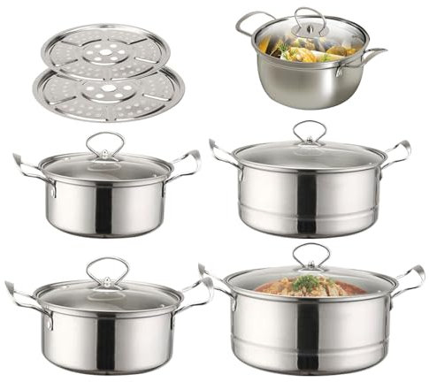 Set De Cacerola - Kit De Utensilios De Cocina De Acero Inoxidable | Pots Compatibles Con Inducción | Juego De Cocina Profesional, Sartenes De Múltiples Múltiples Sartenes Para El Restaurante...