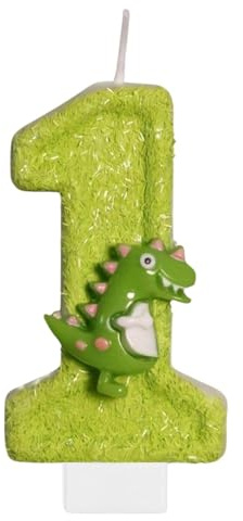 DazzJoy Dino Geburtstagskerzen Zahlen 1 Jahr, Dino Tortendeko Kerze 1. Geburtstag Junge, Dinosaurier Geburtstagskerze 1 Geburtstag Junge Mädchen Deko, Dinosaurier Zahlenkerze 1 Grün(ca.7,2cm)