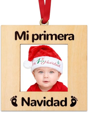 DPKOW Bebé Mi Primera Navidad Bola Marco de Fotos para Bebé Regalo Primera Navidad Arbol Adornos Decoración Bebe Recién Nacidos Detalles Navideños Recuerdo Nuevos Padres, Marco de Madera