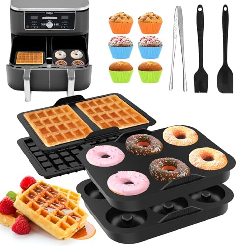13PCS Airfryer Zubehör für Ninja Foodi Max Dual Zone AF400EU AF300EU 9.5L, Waffeleinsatz, Donuts Backform, Kompatibel für Ninja, Cosori 8,5L 10L und SL400EU Heißluftfritteuse, Wiederverwendbare