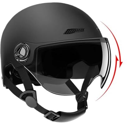 Jethelm Mit Visier, Motorradhelme Herren Frauen, Roller Helm Mit Sonnenblende, Mopedhelm Retro, Scooter Skateboard Helm Erwachsene, Reithelme Atmungsaktiv Kollisions Und Sicherheitsschutz 54-62cm