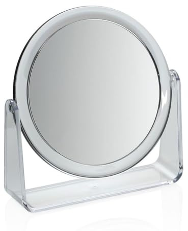 KELA Standspiegel Via – Kosmetikspiegel aus Acryl transparent, runder Schminkspiegel zum Aufstellen, Tisch- und Handspiegel, Vergrößerungsspiegel für Bad & Make-up 17,5 cm