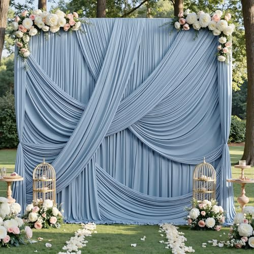 20x12 ft Dusty Blue Backdrop Curtains for Weddings, Birthdays and Photos | 4 Panels 5x12 ft, Wrinkle-Free Polyester Drapes, Washable, Ironable, 4 in Rod Pocket for Baby Showers Photography Background