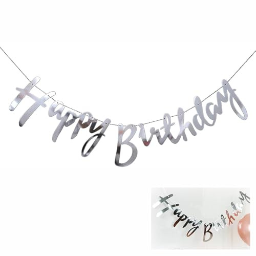 Happy Birthday Glitter Girlande Dekoration Geburtstagsdeko Partydekorationen (Silber)