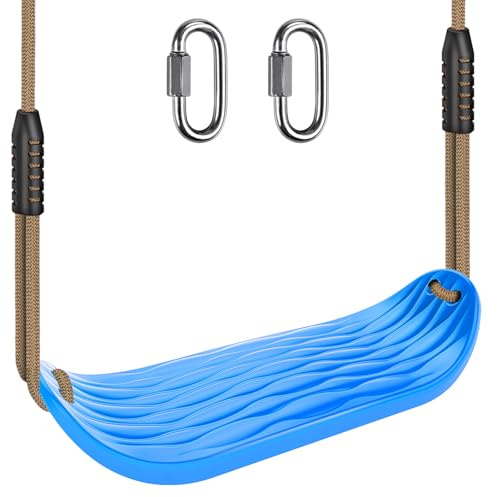 BeneLabel Schaukel Kinder, Indoor Outdoor Babyschaukel Hartgummi Schaukelsitz Spielplatz Gartenschaukel Schaukelbrett mit Verstellbar 130-200cm Seil für Teens/Erwachsene, Blau Wasserrippel/113kg