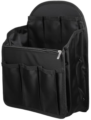Nylon Rucksack Organizer Einsatz mit Vielen Fächern, Schwarz | Zipperfach, Faltbar und Strukturiert, für Karten, Wickeltasche, Schule, Büro und Schnellen Wechsel