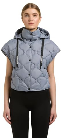 khujo Damen leichte Steppweste ärmellose kurze Übergangsjacke mit Stehkragen und abnehmbarer Kapuze Ninga XS-XXL