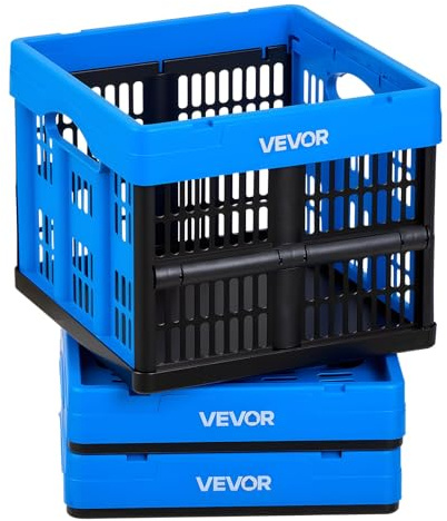 VEVOR Plastic Collapsible Storage Bins, 25L 3 Packs, Stackable Folding Storage Crates with Handles, Holds 22 lbs Per Bin, Foldable Heavy Duty Containers, Space-Saving Baskets, for Home Organizing