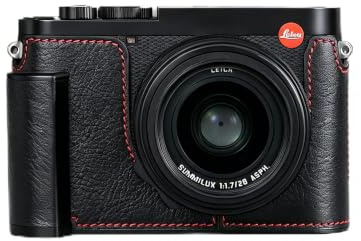 WDMARTUS Kamera-Halbtasche für Leica Q3 Q3 43 Q3 28, Vintage-Metall, echtes Leder, Kamera-Schutzhüllen für Leica Q3, stilvoll, tragbar, stoßfest (BlackR)