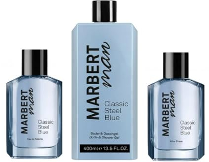 Marbert Man Classic Steel Blue Eau de Toilette Spray 100 ml + Duschgel & Shampoo 400 ml + After Shave 100 ml