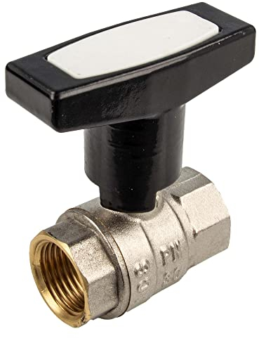 tecuro Kugelhahn, beidseitig Innengewinde Rp 1/2 Zoll (DN 15) T-Griff, Messing vernickelt