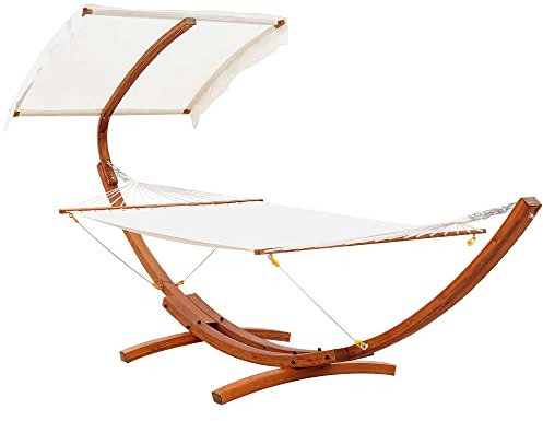 Hamac de Jardin avec Support en Bois et Parasol hamac sur Pied 2 Personnes Max. Charge Max. 180 Kg