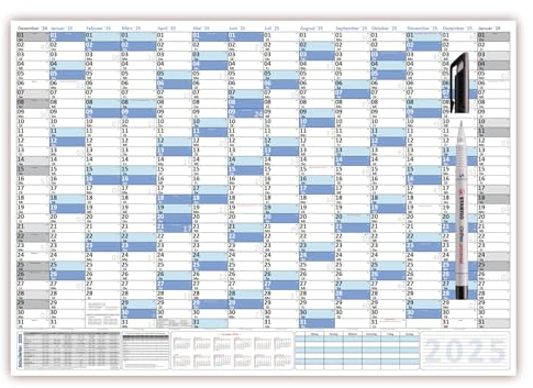 XXL Wandkalender DIN B1 2025 blau, nass abwischbar + Folienstift Format 100 x 70cm Jahresplaner Wandplaner gerollt