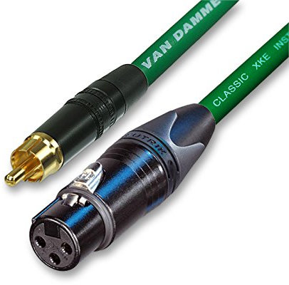 Gold Plated RCA to Female XLR. Quality Black Van Damme un-balanced instrument Cable (10m, Green)