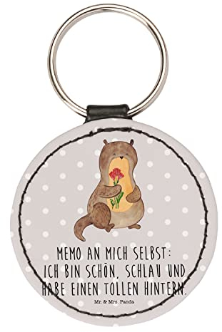 Mr. & Mrs. Panda Schlüsselanhänger Otter Blumenstrauß - Geschenk, süß, Schlüsselanhänger Modern, Schlüsselanhänger Herz, Seeotter, Schlüsselanhänger