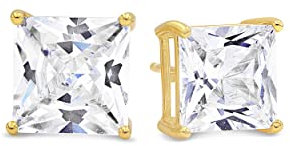 Basket Set Stud Earrings with Square Princess Cut 9X9mm White CZ - 925 + Gold Plate