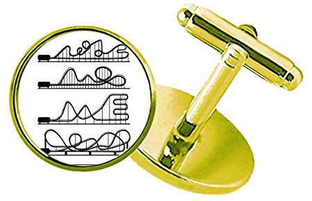 Amusement Park Manschettenknöpfe, Motiv: schwarze Achterbahne, Metall, goldfarben