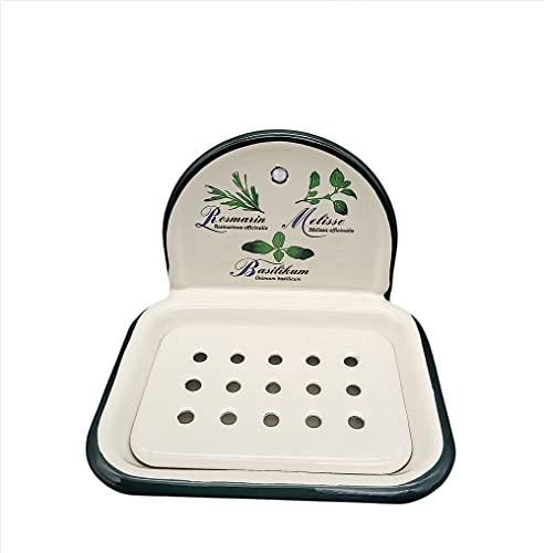 linoows Emaille Seifenschale, Nostalgie Seifen Halter zum Hängen, Creme Garten Kräuter