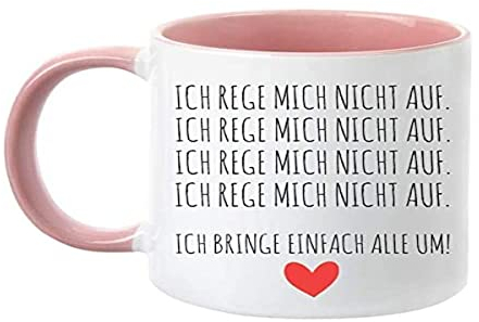 TASSENTICKER - Tasse Ich Rege Mich Nicht Auf, Lustiger Kaffee-Becher mit Spruch, Kaffeetasse aus Keramik, Witziges Kollegen Geschenk, Tee-Tasse Büro 350ml, Rosa, VCACEN008
