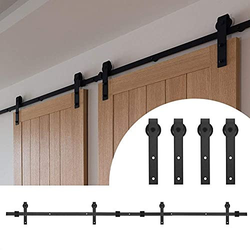 10FT Sliding Barn Door Kit - Double Door Hardware Track Kit with Carbon Steel Hanging Rail for Closet Cabinet