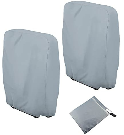 Garden Folding Reclining Chair Cover, 2Pcs Garden Chair Covers Windproof, Anti-UV, Hydrophobic Oxford Fabric Outdoor Patio Sunbed Cover Sun Lounger Covers with Storage Bag, Grey