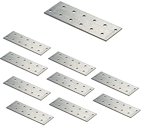 VHG Flat Connecting Joining Plates - Pack of 10 pcs (120 x 40 x 2) Heavy Duty Perforated Brackets, Galvanised Steel Sheet Braces, Metal Timber Fixing Repair Connector