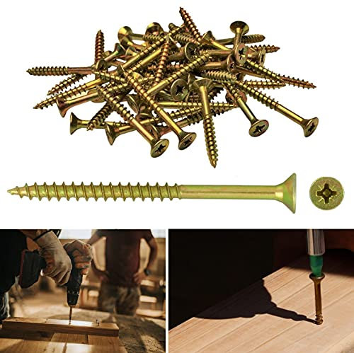 TERF® Multi Purpose Screws 6.0 X 150mm Pozi Flat Double Countersunk Zinc Yellow Screws For PVCu Wooden Timber Chipboard MDF and other similar types Screw Size 6.0 X 150mm - Pack of 20