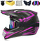 Crosshelm Fullface Set Downhill-Helm Für Erwachsene Und Kinder Mit Visier Brille Handschuhe Maske Motorrad Netz,Handtuch,für BMX, MTB, Quad, Enduro, ATV, Roller, Unisex (B,L(59-60cm?)