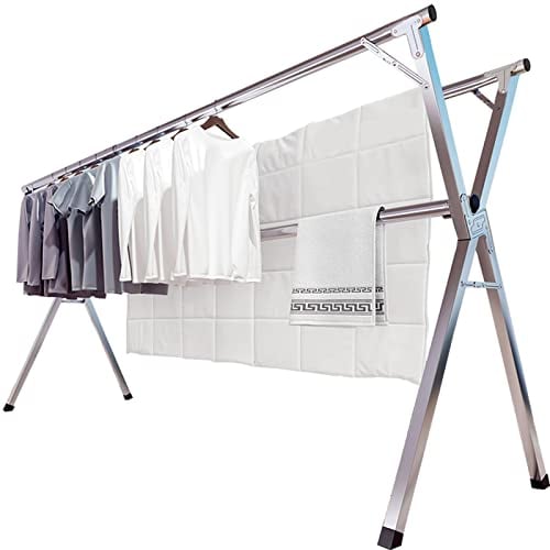 JAUREE 240cm Wäscheständer, Faltbarer Kleiderständer für drinnen und draußen, robuster Edelstahl Wäscheständer ständer, tragbarer, großer Kleiderständer stabil mit 20 winddichten Haken