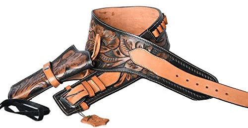 Hulara Western-Holster, Vollnarben-DD-Geschirr, Buff-Leder, Waffenholster, Gürtel, Cowboy-Waffengürtel, Holster für Herren, 38/.357 Cal, Revolver, Cowboy-Holster, Western-Waffengürtel…