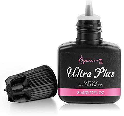 Beauty7 Extensión de Pestañas Pelo a Pelo Pegamento Lash Adhesivo Profesional Semipermanente Secado Rápido 3-4 Segundos Negro 8ml