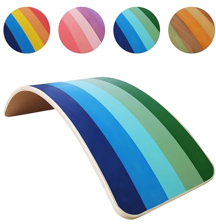 SmartToys4U Wooden Balance Board for Kids - Montessori Toddler Wobble Board, Natural Wood Sensory Toy for Children, Autism Friendly Indoor Outdoor Curvy Seesaw, Yoga Fitness Board for Adult (Aqua)