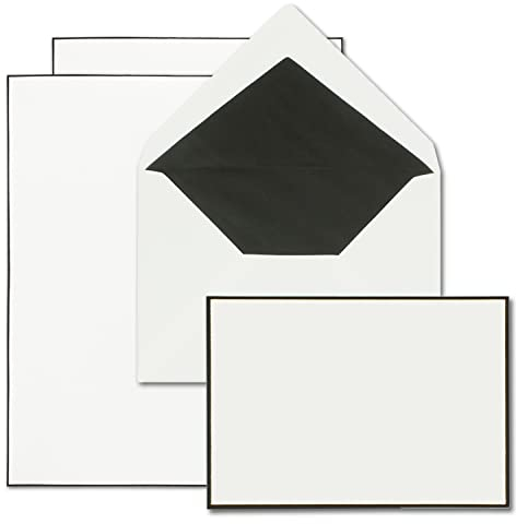 25x Trauerpapier Sets DIN A5 mit sehr edlen gefütterten Umschlägen DIN C6 - beide mit handgemachtem schwarzem Rand - Briefpapier für Kondolenz