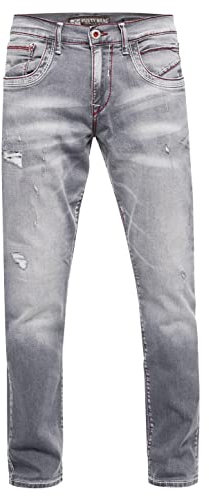 Rusty Neal Jeanshose Herren Jeans 'ODAR' Regular Fit Stretch 'Kontrastnaht' Jeans-Hose Stone-Washed Destroyed Freizeit-Hose 234, Farbe:Grey Used, Größe Jeans L32:33W / 32L