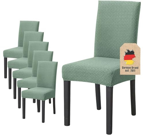 INTIRILIFE 6X Elastischer Stuhlhusse Stuhlüberzug in Gemustert HELL GRÜN mit 38-45 cm Sitzfläche und 45-65 cm Lehnenhöhe - Für Partys Hochzeiten Hotels oder Zuhause im Esszimmer