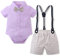 Volunboy Bimbo Neonato Completini e Coordinati Gentiluomo, Fiocco Camicia e Bretelle Pantalocini(2-3 anni,Viola,Taglia 100)