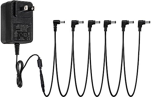 STRICH Guitar Pedal Power Supply Adapter 9V DC 1A Tip Negative, 6 Way Daisy Chain Cables, Power Adapter for Guitar Pedal Bass Effect Pedal Board, SPA-10