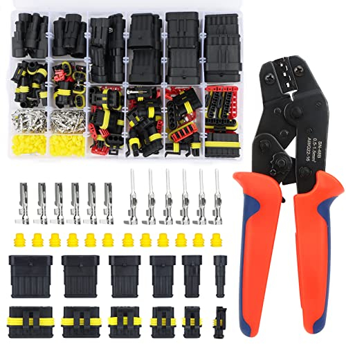 VEUWOLM 708 Pezzi Kit Connettore Elettrico Impermeabile, Connettori Elettrici Impermeabili, con Pinza Crimpatrice, Connettore per Terminali Elettrici Plug per Auto, Camion and Moto, 1/2/3/4/5/6 Pin