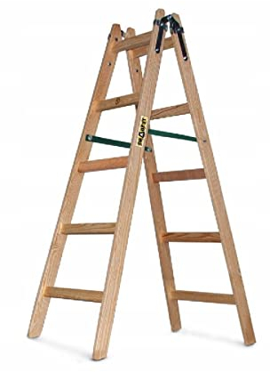 Leiter aus Holz Doppelstufenleiter Stehleiter Sprossenstehleiter Holzleiter Malerleiter 5 Sprossen