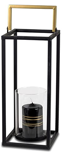 formano Deko Windlicht Laterne mit Glaseinsatz Schwarz Gold 34cm Metall Kerze Kerzenlicht