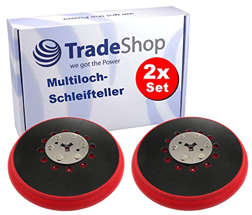 Trade-Shop 2x Medium Multi-Loch Schleifteller für Exzenterschleifer, M8 + 5/16 UNF, Schwarz, Rot, Kompatibel mit Bosch, Festool, Makita, Metabo, Dewalt
