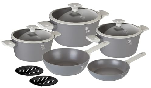 Aspen 10-Piece Marble Triple Layer Cookware Set Gray Berlinger Haus