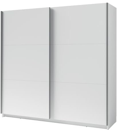PRICE FACTORY just for you Armoire, Garde Robe ARSALA Blanche 200 cm Deux Portes coulissantes. Dressing Complet, penderie et étagères. Type scandinave
