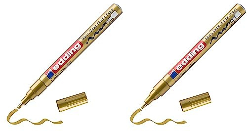 Edding 753 gloss paint marker calligraphy - gold - 1 paint marker - calligraphy nib 1-2.5 mm - for glass, stone, plastic, paper - waterproof, highly opaque - bullet journals, hand lettering, Pack of 2
