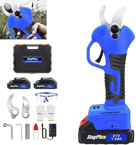 21V Cordless Electric Pruning Shears Kit for Pruning Trees and Shrubs and Fruit Trees, 28mm Garden Electric Secateurs Branch Cutters Battery Branch Tree Pruner with 2 Pcs Rechargeable Lithium Battery