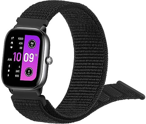 Straps Compatible with Amazfit GTS 4 Mini/ GTS 2 Mini/GTS 4/GTS 3/GTS 2/GTS 2e, 20mm Soft Elastic Nylon Strap Replacement Wristband for Amazfit Bip 3 Pro/Bip 3/Bip U Pro/Bip Lite/Bip S/Bip U (Black)