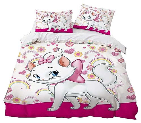 GYORI Kids Bettwäsche 135 X 200 Marie Cat-Mikrofaser Bettbezug Mädchen, Reißverschluss,Kinder-pink-Bettwäsche-Set Rosa,Kissenbezug 80x80cm (C,135x200+80x80cm)