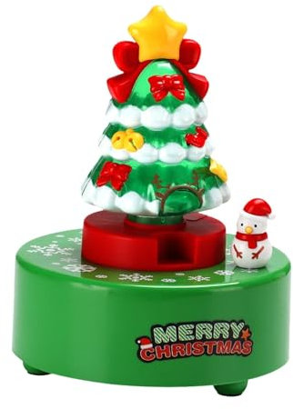 Dickly Grüner Weihnachtsbaum-Spieluhr-Ornament, 360 drehbare Spieluhr für Tischdekoration, mit Licht
